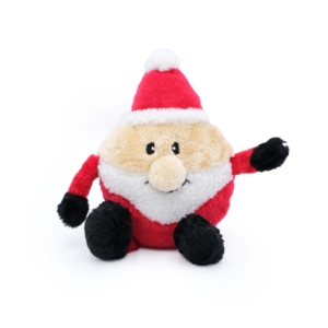 A plush toy resembling Santa Claus sits with one arm raised. The Holiday Brainey - Santa features a red suit, white beard, black gloves, and boots.