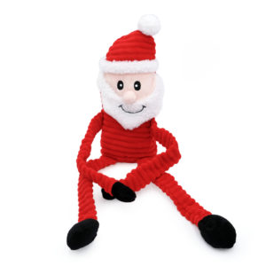 A Holiday Crinkle - Santa Large with a white beard, red suit, and black hands and feet sits with its long, bendable arms and legs folded.