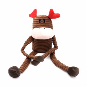 A Holiday Crinkle - Reindeer Large with red antlers, large eyes, and elongated limbs sits against a white background.