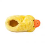 A plush yellow slipper designed to look like a duck, with an orange beak and embroidered eyes.