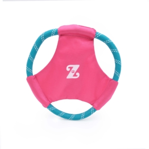A Rope Gliderz - Magenta circular pet toy with a fabric center featuring a "Z" logo, designed for throwing.