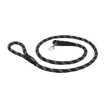 Black and white 6 feet Climbers Dog Leash in a rope style, featuring a loop handle and sturdy metal clasp, coiled neatly on a white background.