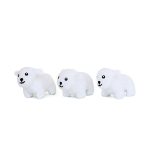 Three small white Miniz 3-Pack Polar Bears are lined up in a row against a plain white background.