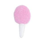 A pink, fuzzy, plush toy shaped like a lollipop with a white stick portion.