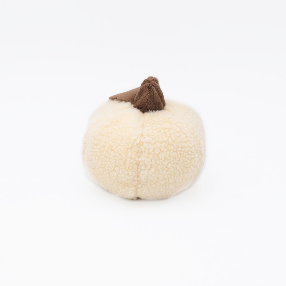 A small Halloween Jumbo Pumpkin Fleece resembling a beige pumpkin with a brown stem, set against a plain white background.