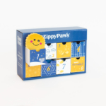 A 8 Nights of Hanukkah Box for pets, featuring eight numbered compartments and a smiling stuffed toy in the number one slot.