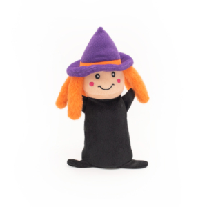 A Halloween Colossal Buddie - Witch designed as a witch, featuring a purple hat, orange hair, a black dress, and a smiling face.