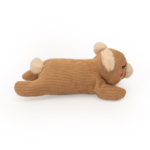 A brown, plush Snooziez with Shhhqueaker - Bear lying on its side against a white background. The bear has cream-colored ears and muzzle, with a stitched facial expression.