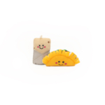 Two small plush toys with smiling faces: one shaped like a burrito, the other like a taco. They are placed on a plain white background. The product is called ZippyClaws® NomNomz® - Taco and Burrito.