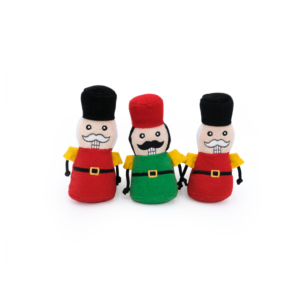 Three Holiday Miniz 3-Pack - Nutcrackers, dressed in red and green uniforms with mustachioed faces, are standing side by side on a white background.