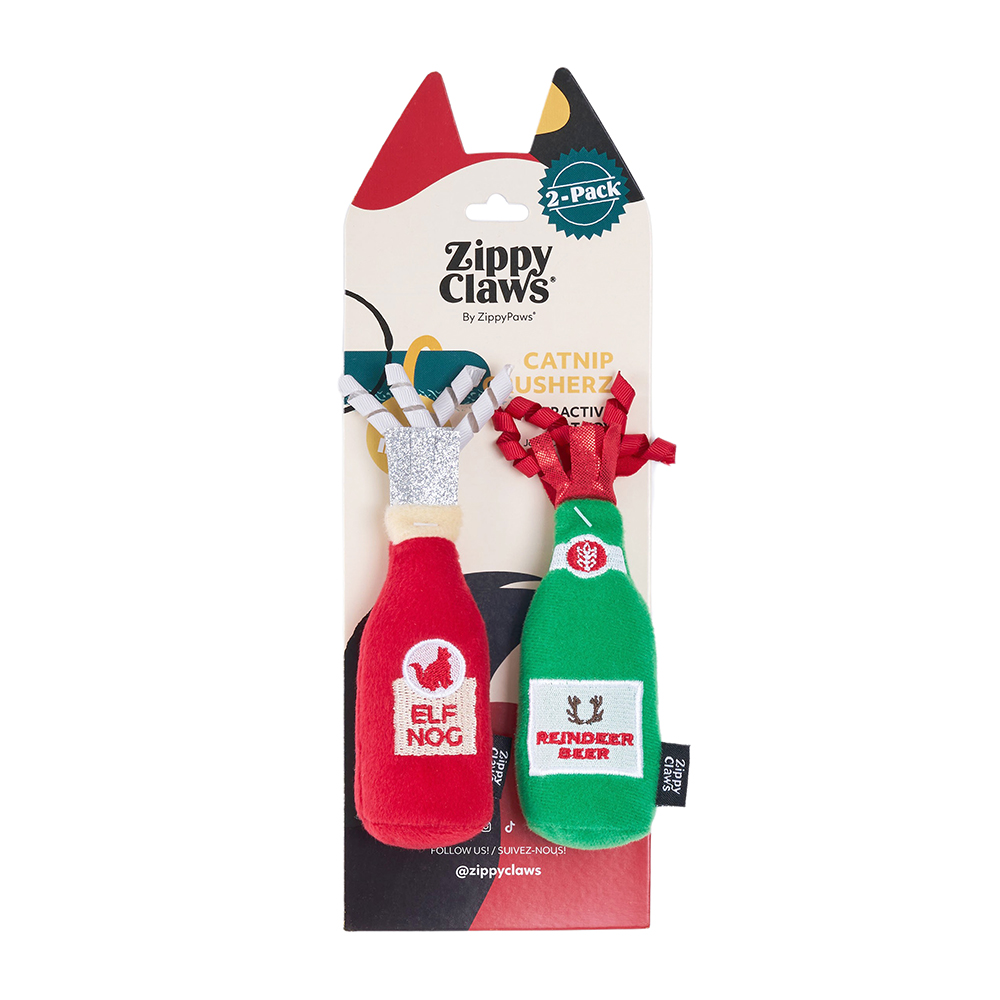 ZC531 Holiday Catnip Crusherz 2-Pack Reindeer Beer and Elf Nog