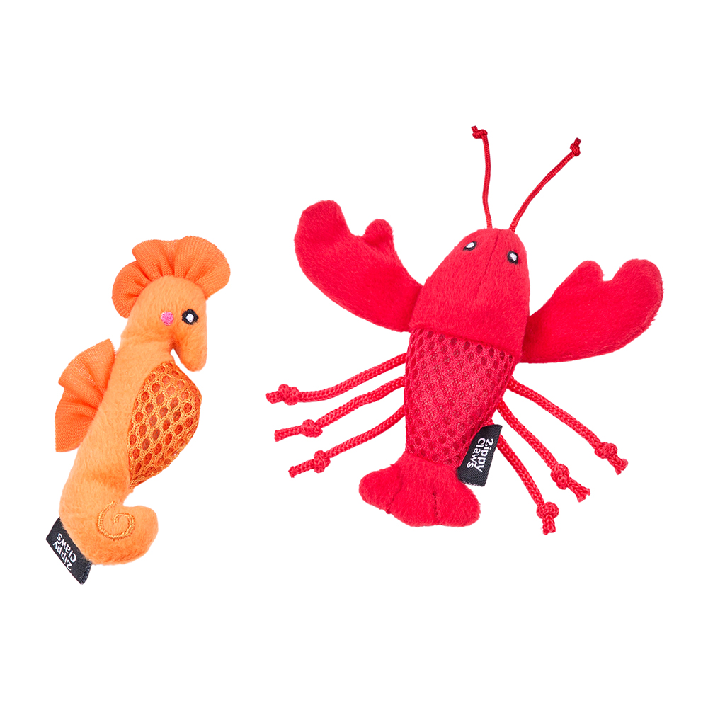 ZippyClaws Mesh Mates 2-Pack Seahorse &amp; Lobster