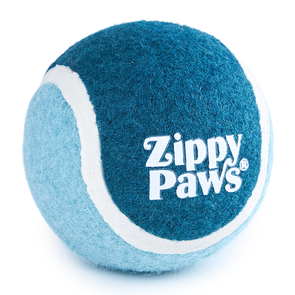 4 pack of squeakie tennis balls with the Zippypaws logo