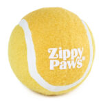 4 pack of squeakie tennis balls with the Zippypaws logo