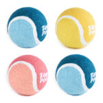 4 pack of squeakie tennis balls with the Zippypaws logo