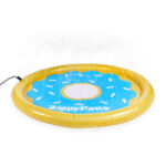 An inflatable yellow and blue Splash Pad - Donutz for pets.