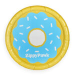 An inflatable yellow and blue Splash Pad - Donutz for pets.
