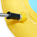 An inflatable yellow and blue Splash Pad - Donutz for pets.