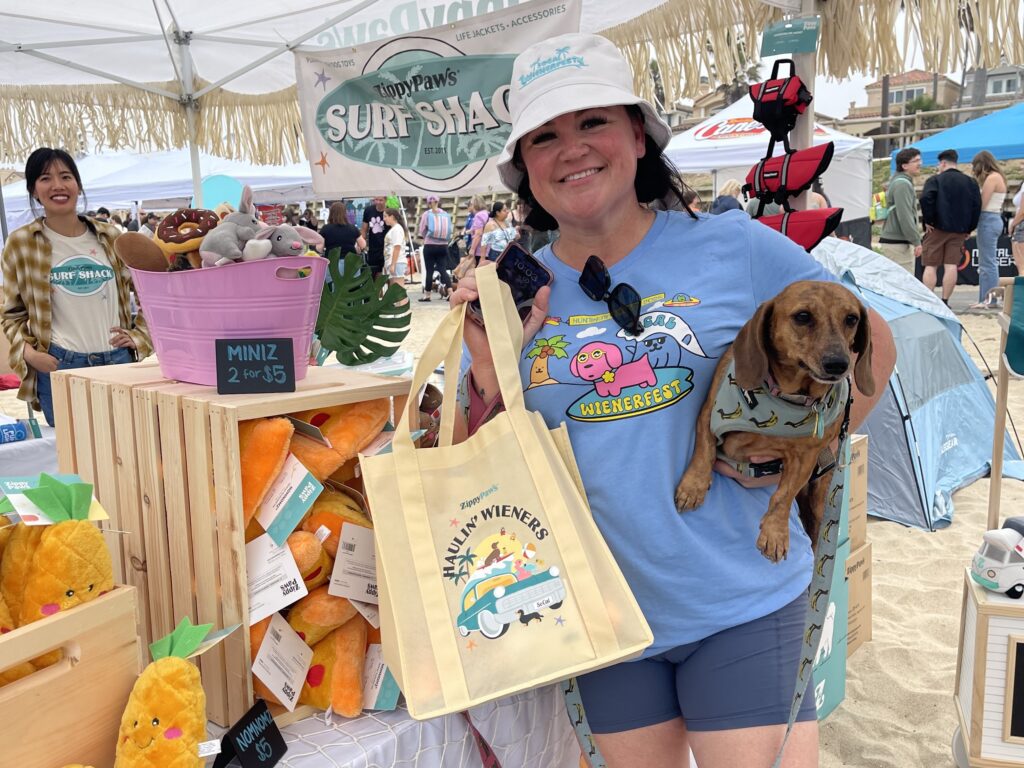 Allison SCWF Founder with Dachshund and Exclusive ZippyPaws Tote Bag
