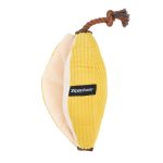 A squeakie plush toy with crinkle leaves and a rope stem