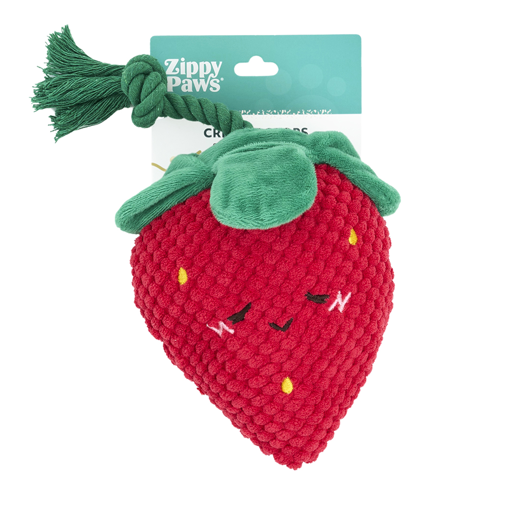 A squeakie plush toy with crinkle leaves and a rope stem