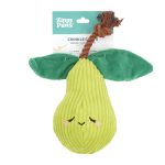 A squeakie plush toy with crinkle leaves and a rope stem