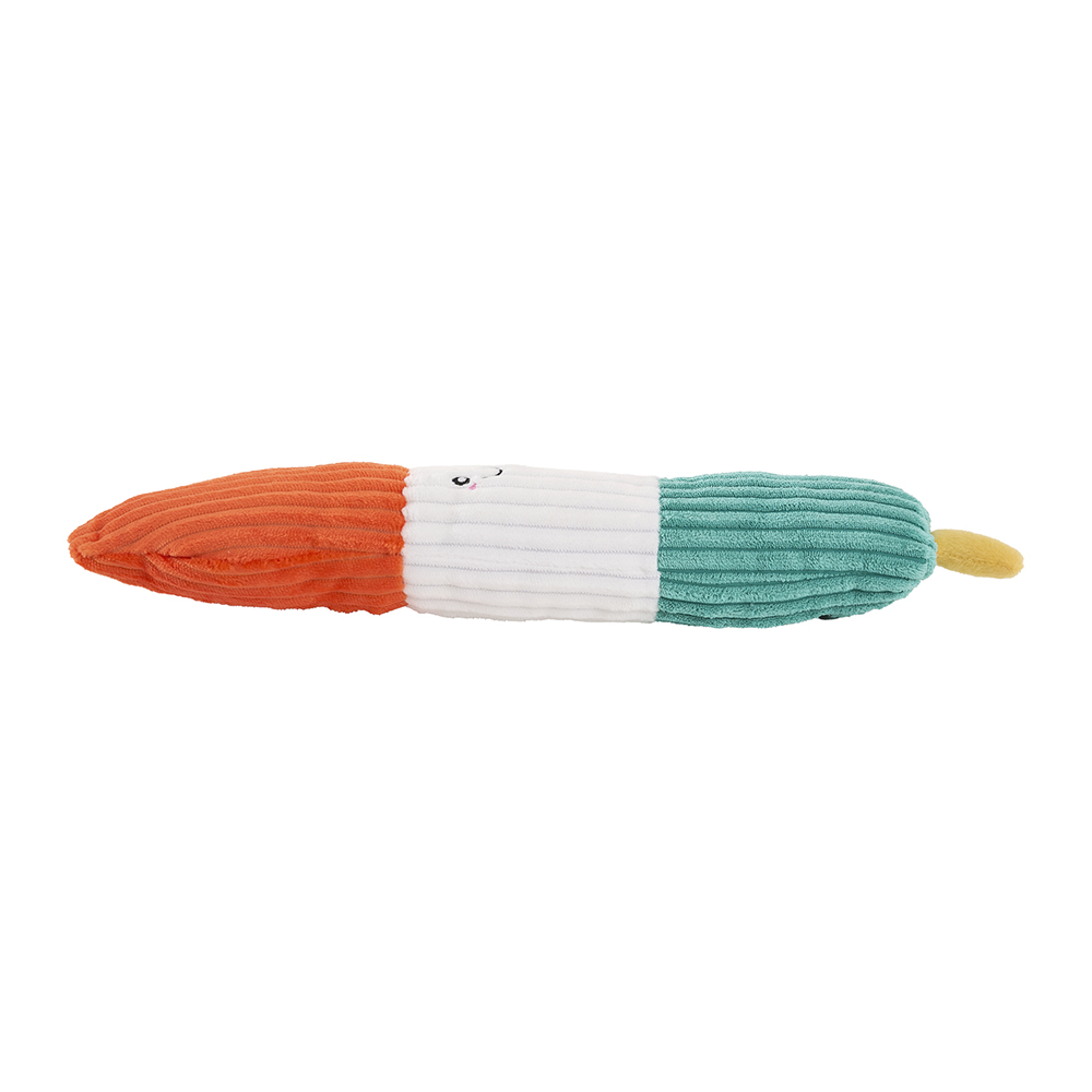 The Jigglerz® - Rocket Pop is a plush toy shaped like a rocket pop with orange, white, and green sections, a small face, and a yellow tip at one end.