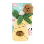 Zippy Burrow® - Zippy Meal plush pineapple-shaped dog toy package featuring a yellow base, green leaves, and a brown textured ball on top; label reads “3 Miniz Included” and “Zippy Paws.”.