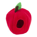 Zippy Burrow® - Zippy Meal is a red plush apple-shaped pet hideout with a green leaf and brown stem, featuring a circular entrance on one side.
