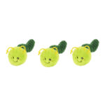 Three identical Zippy Burrow® - Zippy Meal plush green caterpillar toys with smiling faces and yellow antennae are arranged in a row on a white background.