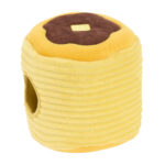 The Zippy Burrow® - Zippy Meal is a plush cat or small animal house shaped like a stack of pancakes, featuring a circular entrance on one side, a brown top resembling syrup, and a yellow square that looks like butter.