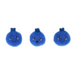 Three Zippy Burrow® - Zippy Meal round blue plush toys, each with a different smiling facial expression, blush marks, and small tufts on top, arranged in a row on a white background.