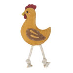 An ecoZippy Suede and Rope Buddies - Chicken, featuring brown felt wings, a red comb, and rope legs with knotted ends.